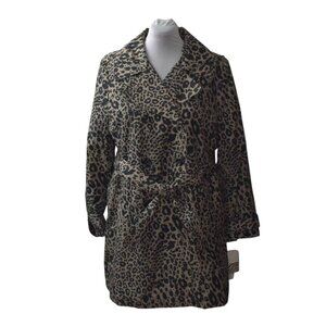 Dana Buchman Trench Coat Belted Cheetah Print Womens XL